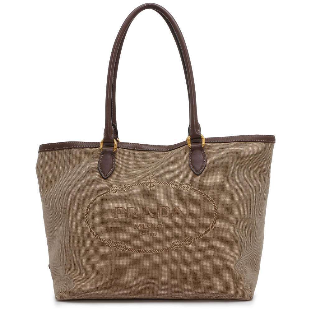 Prada Logo Jacquard Tote Bag beige brown
